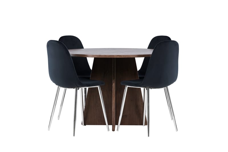 Bootcut Matgrupp 110 cm Rund med 4 Polar stolar, Mocca/Svart