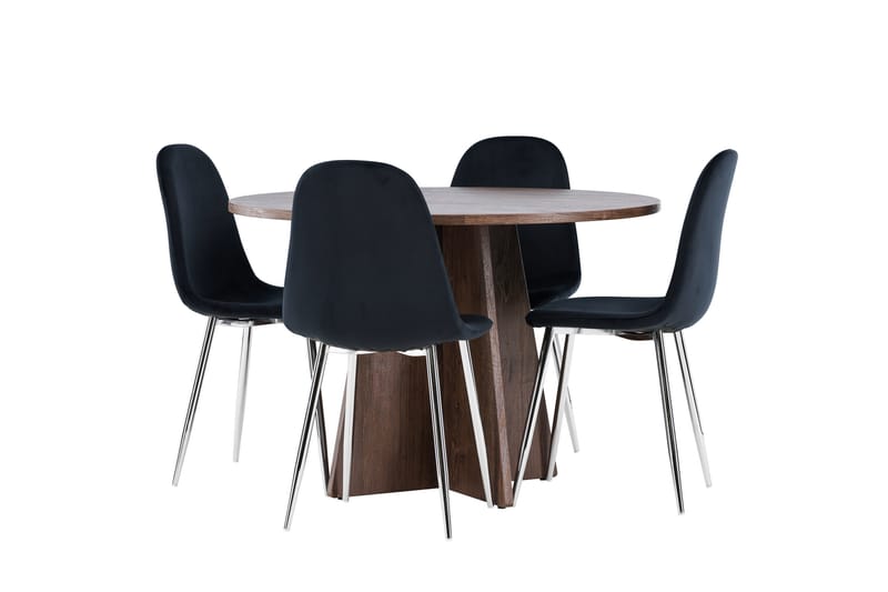 Bootcut Matgrupp 110 cm Rund med 4 Polar stolar - Mocca/Svart - Möbler - Bord & matgrupper - Matgrupper