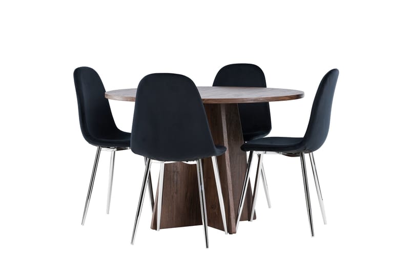 Bootcut Matgrupp 110 cm Rund med 4 Polar stolar - Mocca/Svart - Möbler - Bord & matgrupper - Matgrupper