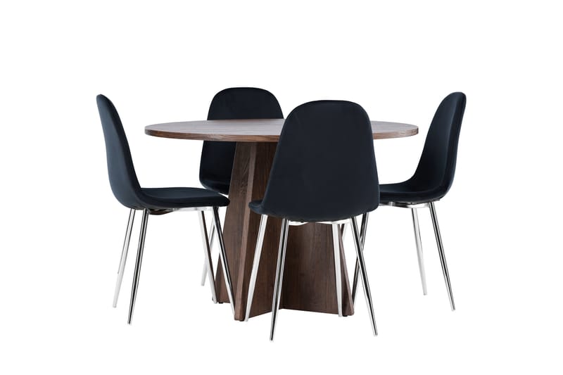 Bootcut Matgrupp 110 cm Rund med 4 Polar stolar - Mocca/Svart - Möbler - Bord & matgrupper - Matgrupper