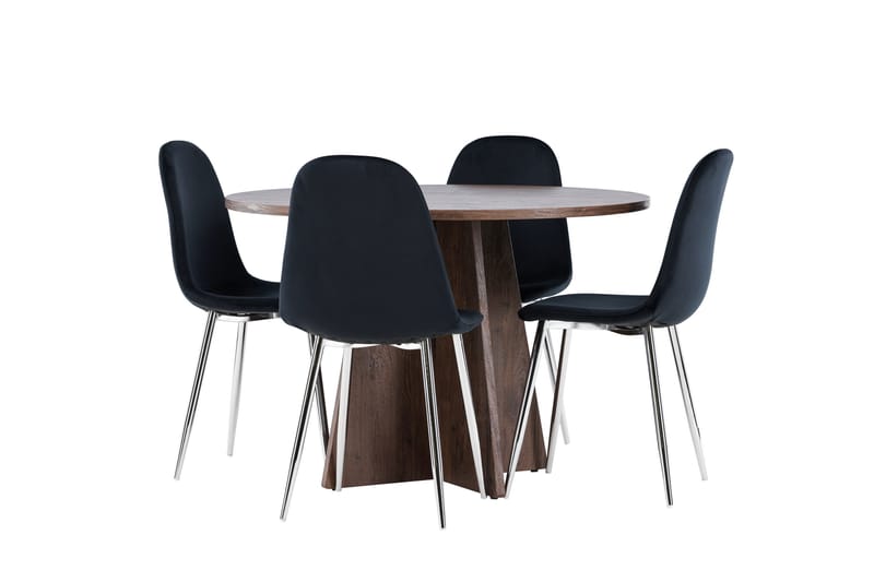 Bootcut Matgrupp 110 cm Rund med 4 Polar stolar - Mocca/Svart - Möbler - Bord & matgrupper - Matgrupper