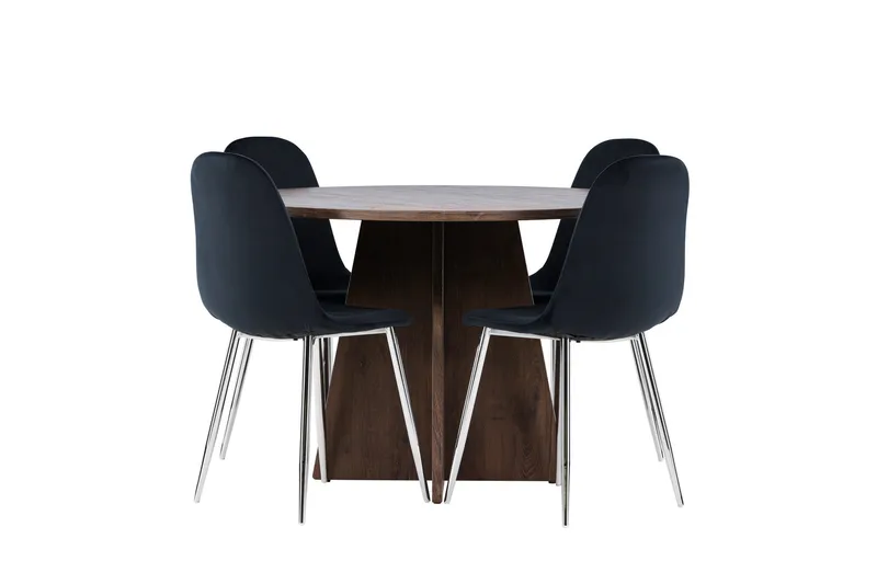 Bootcut Matgrupp 110 cm Rund med 4 Polar stolar - Mocca/Svart - Möbler - Bord & matgrupper - Matgrupper