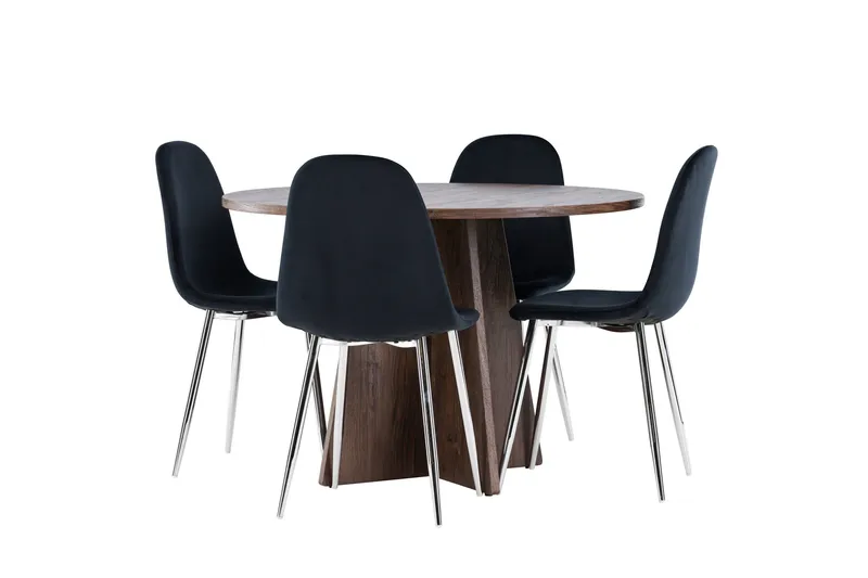 Bootcut Matgrupp 110 cm Rund med 4 Polar stolar - Mocca/Svart - Möbler - Bord & matgrupper - Matgrupper