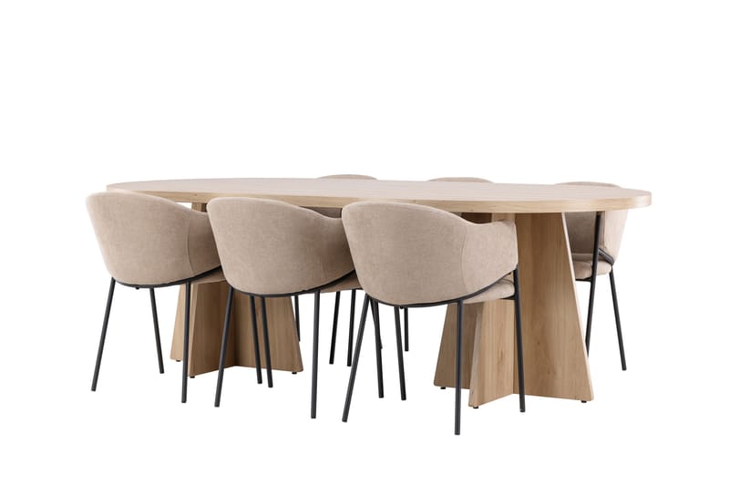 Bootcut Matgrupp 230 cm Rektangulär med 6 Evelina stolar - Whitewash/Beige - Möbler - Bord & matgrupper - Matgrupper