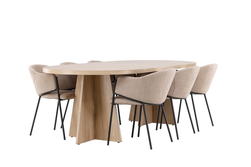 Bootcut Matgrupp 230 cm Rektangulär med 6 Evelina stolar - Whitewash/Beige - Möbler - Bord & matgrupper - Matgrupper