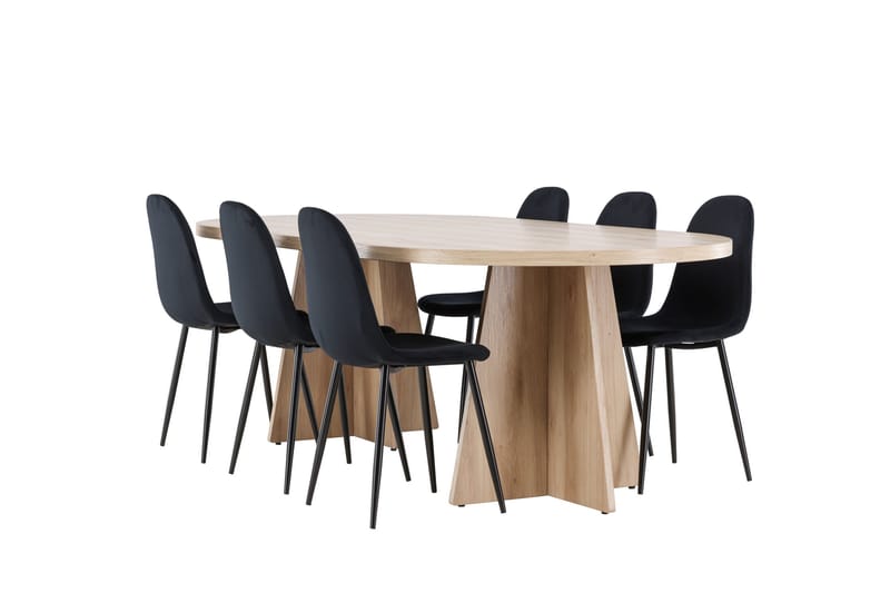 Bootcut Matgrupp 230 cm Rektangulär med 6 Polar stolar, Whitewash/Svart