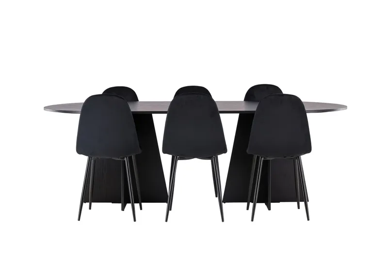 Bootcut Matgrupp 230 cm Rektangulär med 6 Polar stolar, Svart