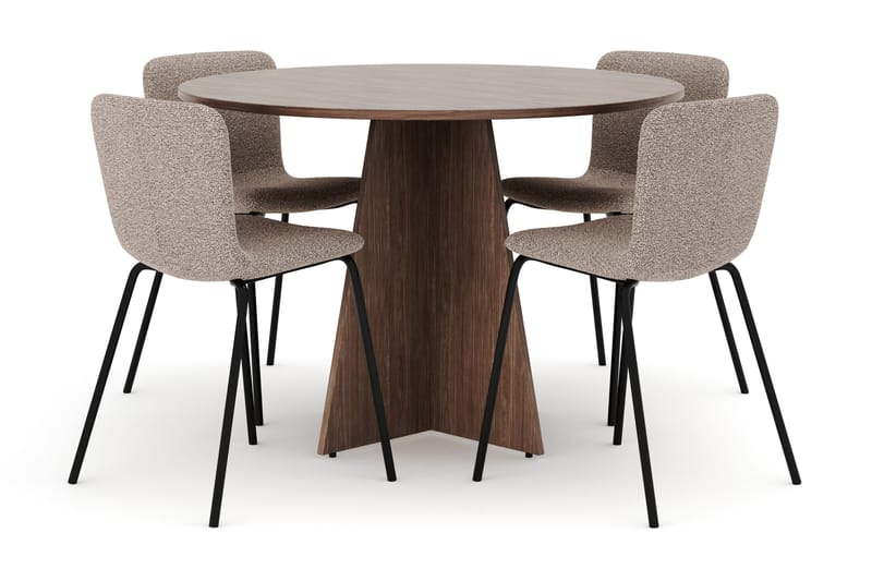 Bootcut Runt Litet Matbord Valnöt 110 cm med 4 Katy Matstolar, undefined