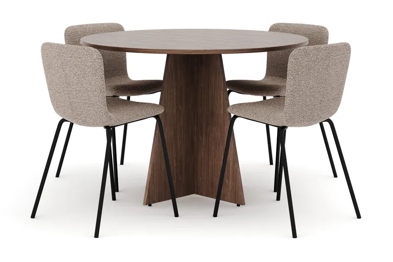 Bootcut Runt Litet Matbord Valnöt 110 cm med 4 Katy Matstolar, undefined