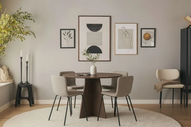 Bootcut Runt Litet Matbord Valnöt 110 cm med 4 Katy Matstolar - Möbler - Bord & matgrupper - Matgrupper