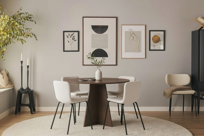 Bootcut Runt Litet Matbord Valnöt 110 cm med 4 Katy Matstolar - Möbler - Bord & matgrupper - Matgrupper