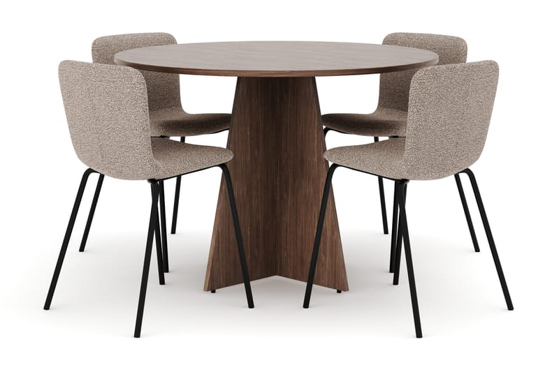 Bootcut Runt Litet Matbord Valnöt 110 cm med 4 Katy Matstolar, undefined