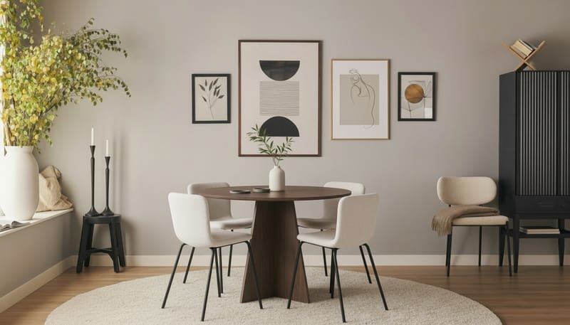 Bootcut Runt Litet Matbord Valnöt 110 cm med 4 Katy Matstolar - Möbler - Bord & matgrupper - Matgrupper