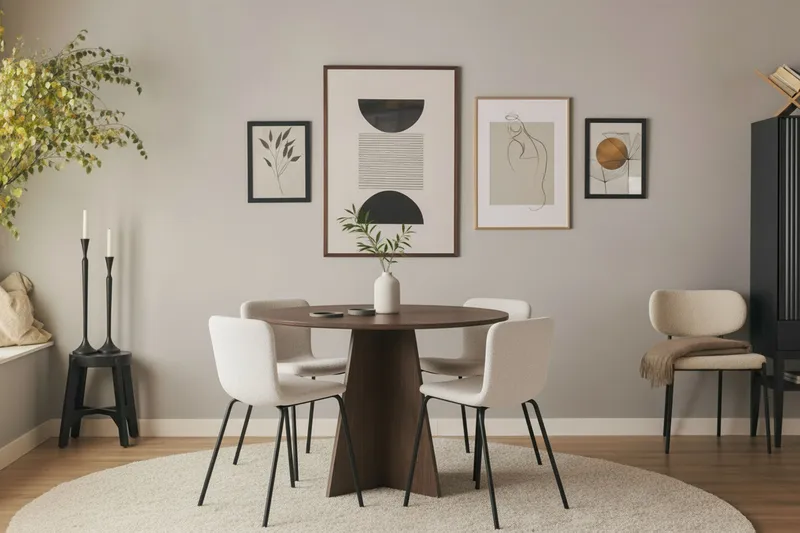 Bootcut Runt Litet Matbord Valnöt 110 cm med 4 Katy Matstolar - Möbler - Bord & matgrupper - Matgrupper