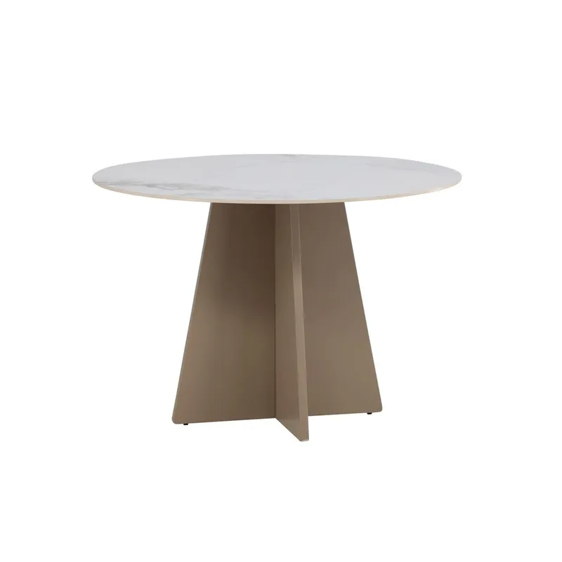 Bootcut Runt Matbord 110 cm i Sten med Marmorutseende, Beige