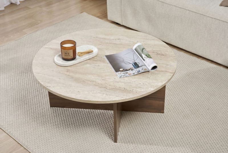 Boro Soffbord 90x40x90 cm - Travertine och Walnut - Möbler - Bord & matgrupper - Soffbord