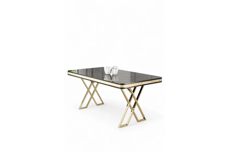 Calchera Matbord 130 cm Rektangulär, Svart Marmor/Guld