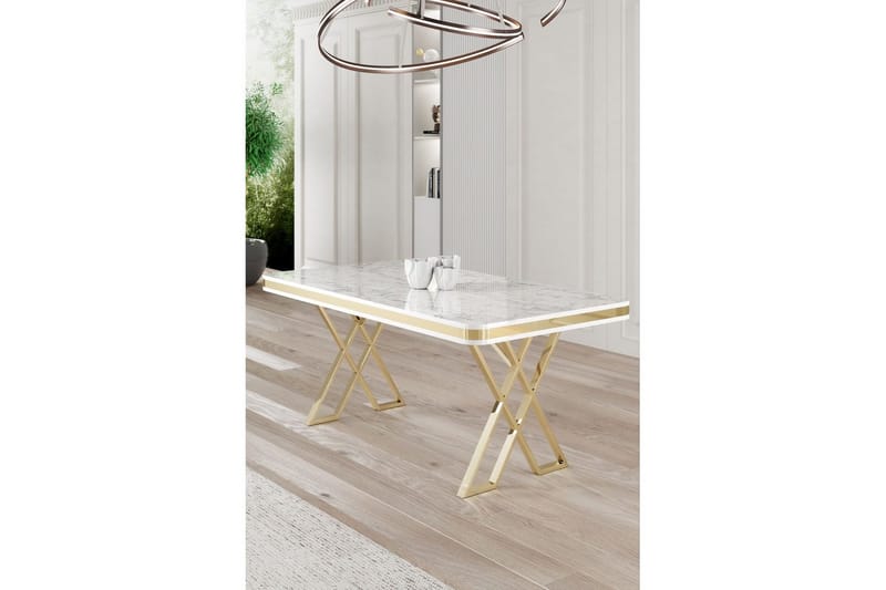 Calchera Matbord 130 cm Rektangulär - Vit Marmor/Guld - Möbler - Bord & matgrupper - Matbord & köksbord
