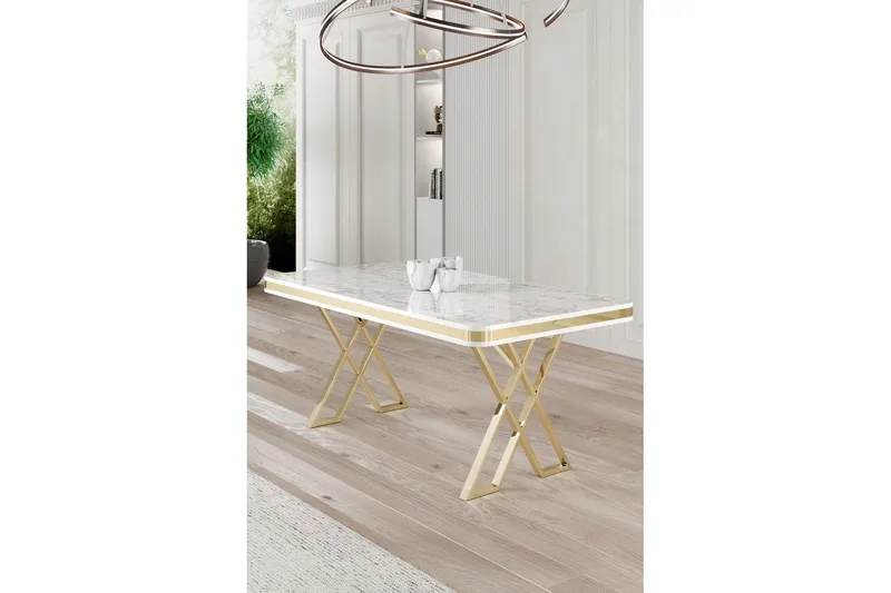 Calchera Matbord 130 cm Rektangulär - Vit Marmor/Guld - Möbler - Bord & matgrupper - Matbord & köksbord