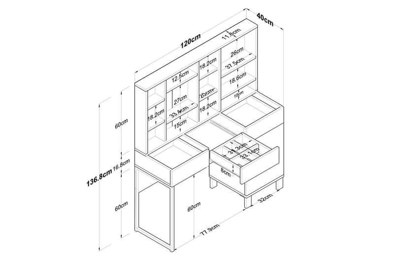 Ceris Sminkbord 120 cm - Vit - Möbler - Bord & matgrupper - Sminkbord & toalettbord