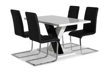 Cesi Matgrupp 140 cm med 4 Cibus Stol - Vit/Svart/Svart PU/Krom - Möbler - Bord & matgrupper - Matgrupper