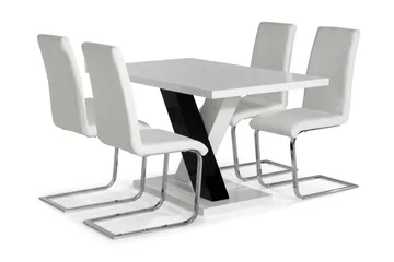 Cesi Matgrupp 140 cm med 4 Cibus Stol - Vit/Svart/Svart PU/Krom - Möbler - Bord & matgrupper - Matgrupper