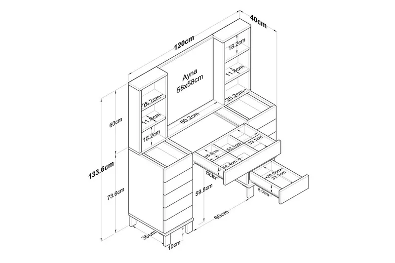Ceylon Sminkbord 120 cm - Vit - Möbler - Bord & matgrupper - Sminkbord & toalettbord - Sminkbord med spegel