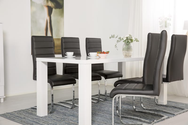 Cibus Matgrupp 180 cm med 6 Stolar - Vit/Svart Konstläder - Möbler - Bord & matgrupper - Matgrupper