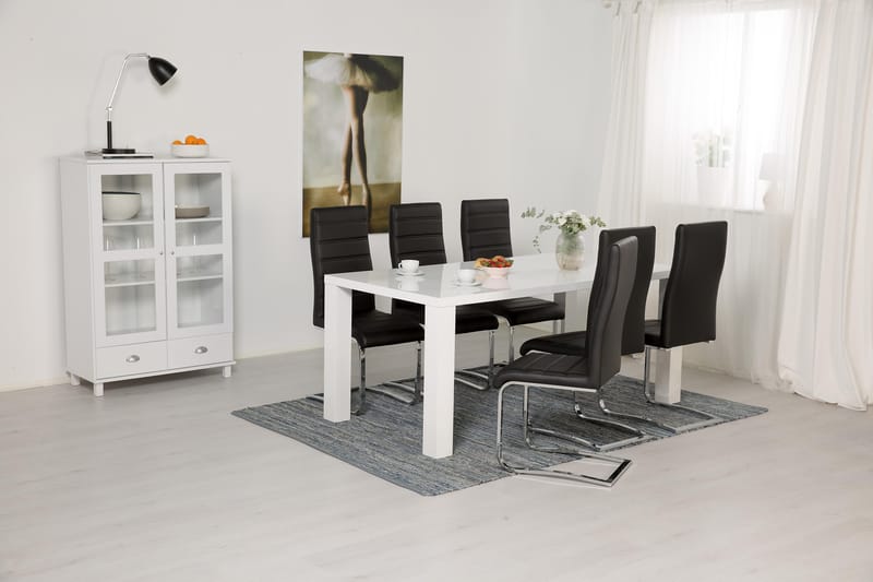 Cibus Matgrupp 180 cm med 6 Stolar - Vit/Svart Konstläder - Möbler - Bord & matgrupper - Matgrupper