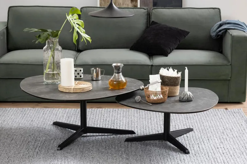 Cimino Ovalt Soffbord 100 cm i Keramik med Metallunderrede - Mörkgrå - Möbler - Bord & matgrupper - Soffbord