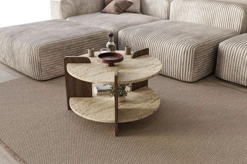 Cindral Soffbord 70 cm Rund - Travertin Och Valnöt - Möbler - Bord & matgrupper - Soffbord