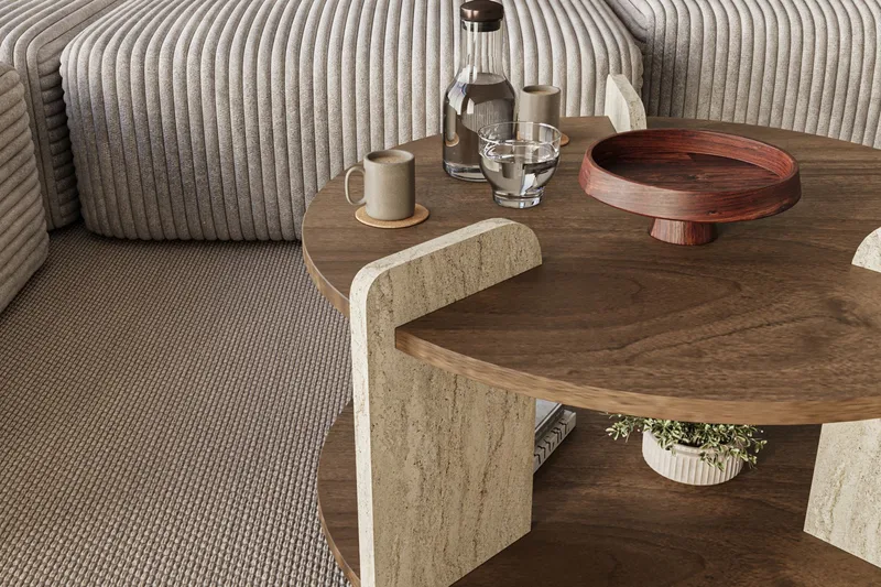 Cindral Soffbord 70 cm Rund - Valnöt Och Travertin - Möbler - Bord & matgrupper - Soffbord