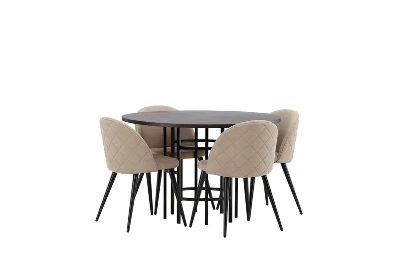 Copenhagen Matgrupp 115 cm Rund med 4 Velvet stolar - Beige - Möbler - Bord & matgrupper - Matgrupper