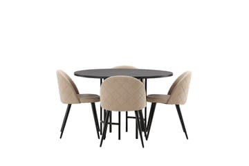 Copenhagen Matgrupp 115 cm Rund med 4 Velvet stolar