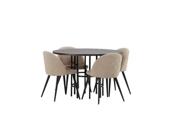 Copenhagen Matgrupp 115 cm Rund med 4 Velvet stolar - Beige - Möbler - Bord & matgrupper - Matgrupper