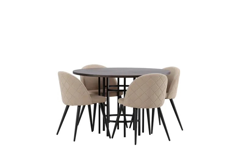 Copenhagen Matgrupp 115 cm Rund med 4 Velvet stolar - Beige - Möbler - Bord & matgrupper - Matgrupper