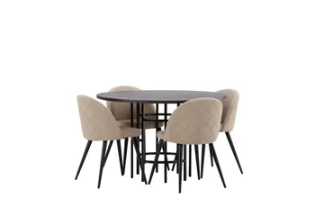 Copenhagen Matgrupp 115 cm Rund med 4 Velvet stolar - Beige - Möbler - Bord & matgrupper - Matgrupper