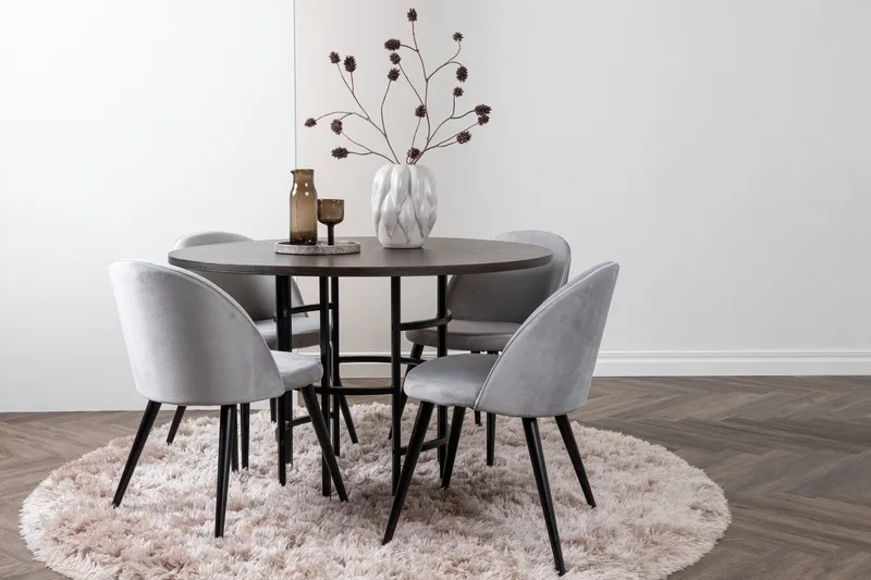 Copenhagen Matgrupp 115 cm Rund med 4 Velvet stolar - Grå - Möbler - Bord & matgrupper - Matgrupper