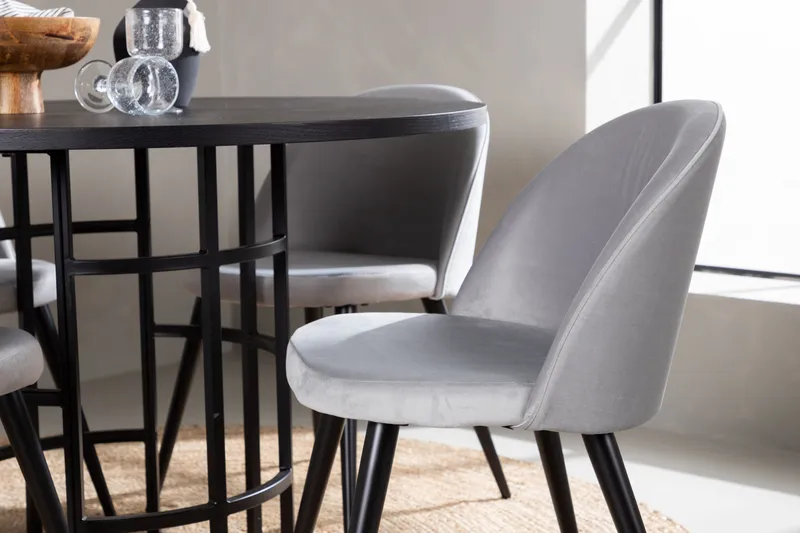 Copenhagen Matgrupp 115 cm Rund med 4 Velvet stolar - Svart - Möbler - Bord & matgrupper - Matgrupper