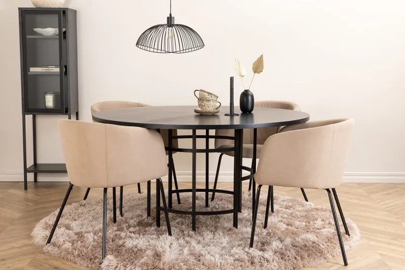 Copenhagen Matgrupp 140 cm Rund med 4 Berit stolar - Beige/Svart - Möbler - Bord & matgrupper - Matgrupper
