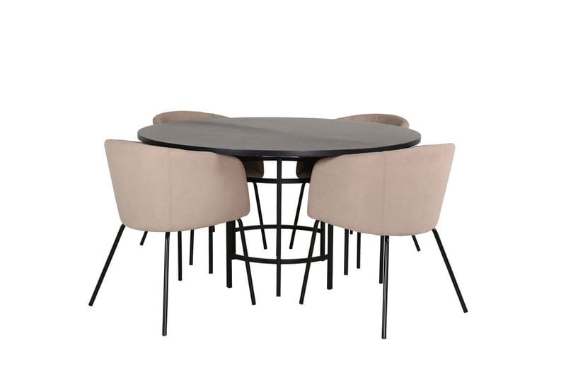 Copenhagen Matgrupp 140 cm Rund med 4 Berit stolar, Beige/Svart