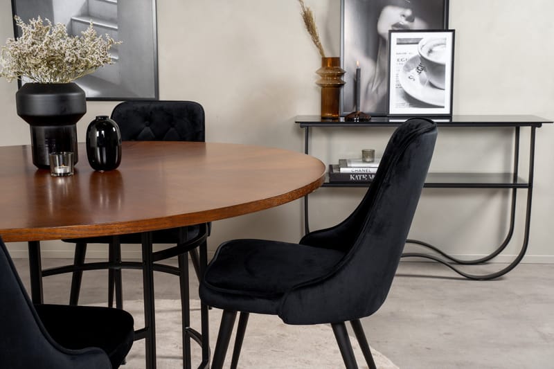 Copenhagen Matgrupp 140 cm Rund med 4 Velvet Deluxe stolar - Svart - Möbler - Bord & matgrupper - Matgrupper