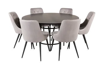 Copenhagen Matgrupp med 6 Valera Lyx Sammetsstolar Svart/Grå - Furniture Fashion - Möbler - Bord & matgrupper - Matgrupper