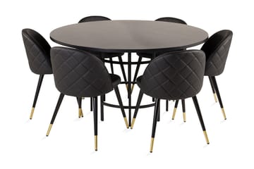 Copenhagen Matgrupp med 6 Valera Matstolar Mässing/Svart - Furniture Fashion - Möbler - Bord & matgrupper - Matgrupper