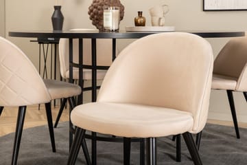 Copenhagen Rund Matgrupp 140 cm med 4 Velvet Matstolar - svart och beige - Möbler - Bord & matgrupper - Matgrupper