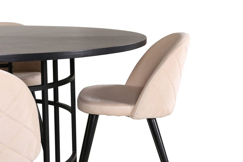 Copenhagen Rund Matgrupp 140 cm med 4 Velvet Matstolar - svart och beige - Möbler - Bord & matgrupper - Matgrupper