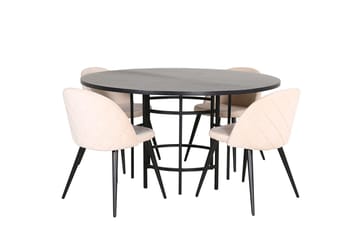 Copenhagen Rund Matgrupp 140 cm med 4 Velvet Matstolar - svart och beige - Möbler - Bord & matgrupper - Matgrupper