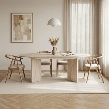 Dano Förlängningsbart Ovalt Matbord 160-200x90 cm med Travertinutseende - Beige - Möbler - Bord & matgrupper - Matbord & köksbord