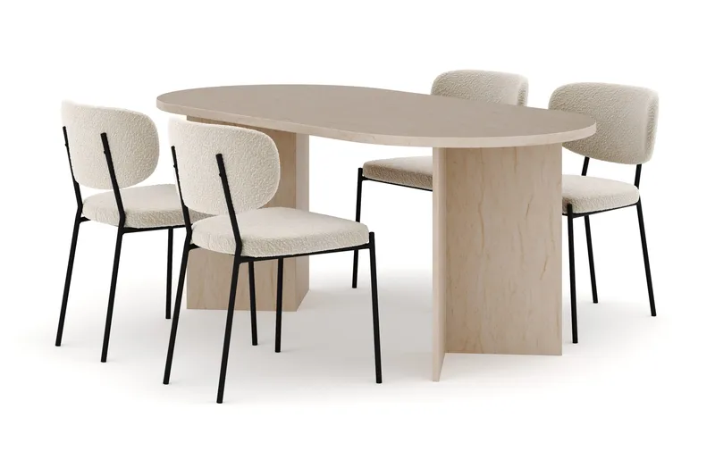 Dano Matbord 180 cm  med 4 Gemmiano Matstolar - Travertin / Vit Bouclé - Möbler - Bord & matgrupper - Matgrupper