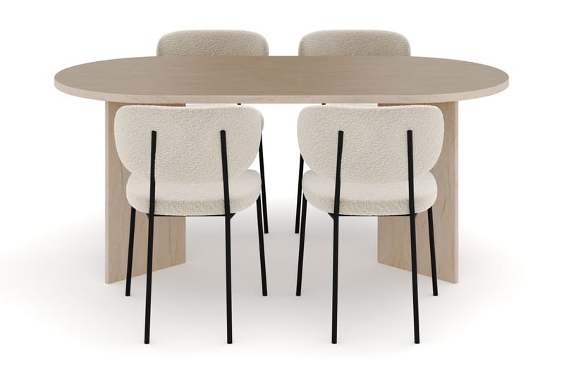 Dano Matbord 180 cm med 4 Gemmiano Matstolar - Travertin / Vit Bouclé - Möbler - Bord & matgrupper - Matgrupper